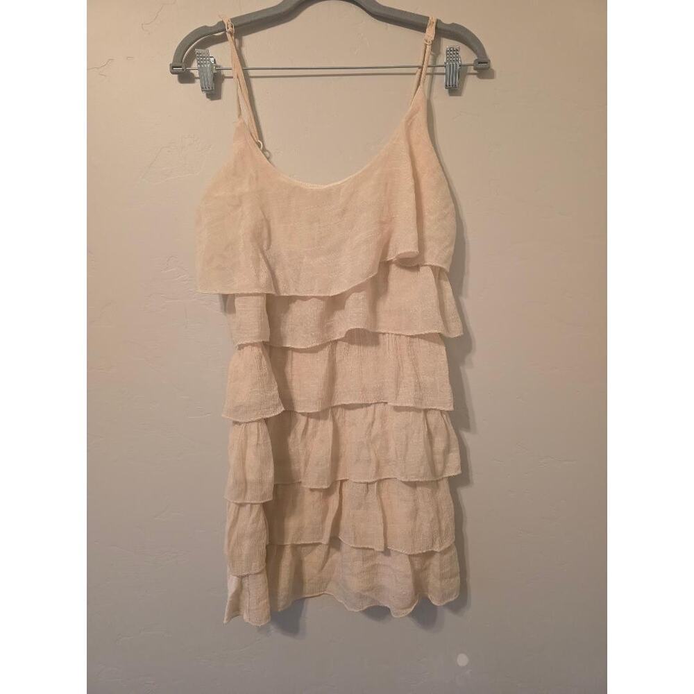 Cream Ruffle Mini Dress Boho Tiered Flowy Festival Beach XL